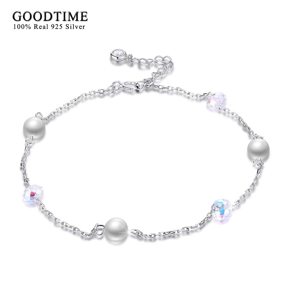 Cavigliere Argento 925 Gioielli Scintillanti di Cristallo con la Perla Perline Cavigliere Ufficio/Carriera Stile 925 Sterling Silver Bracciali Cavigliera