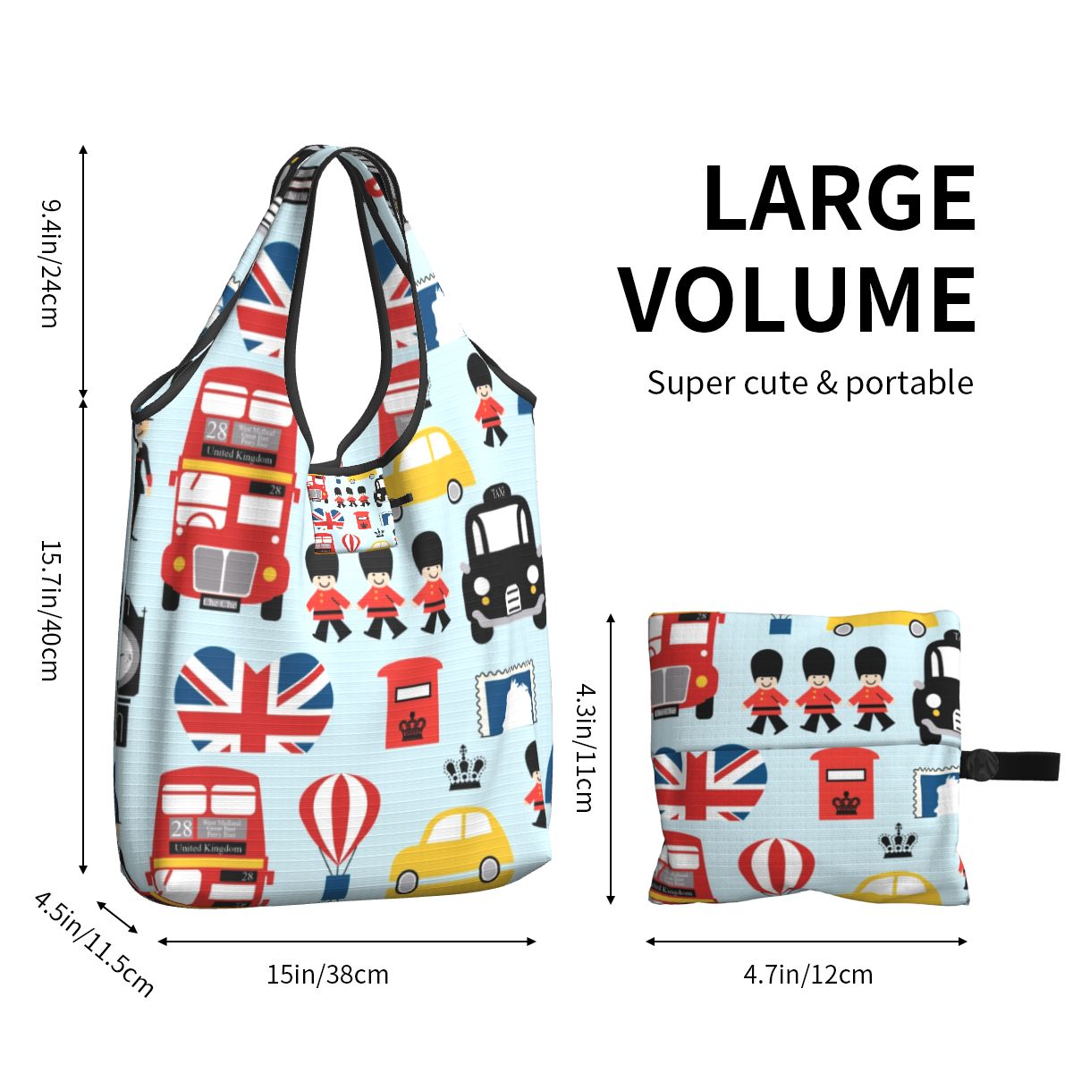 Aangepaste Britse vlag Londen rode bus auto boodschappentas mode shopper Tote schoudertassen draagbare handtas met grote capaciteit