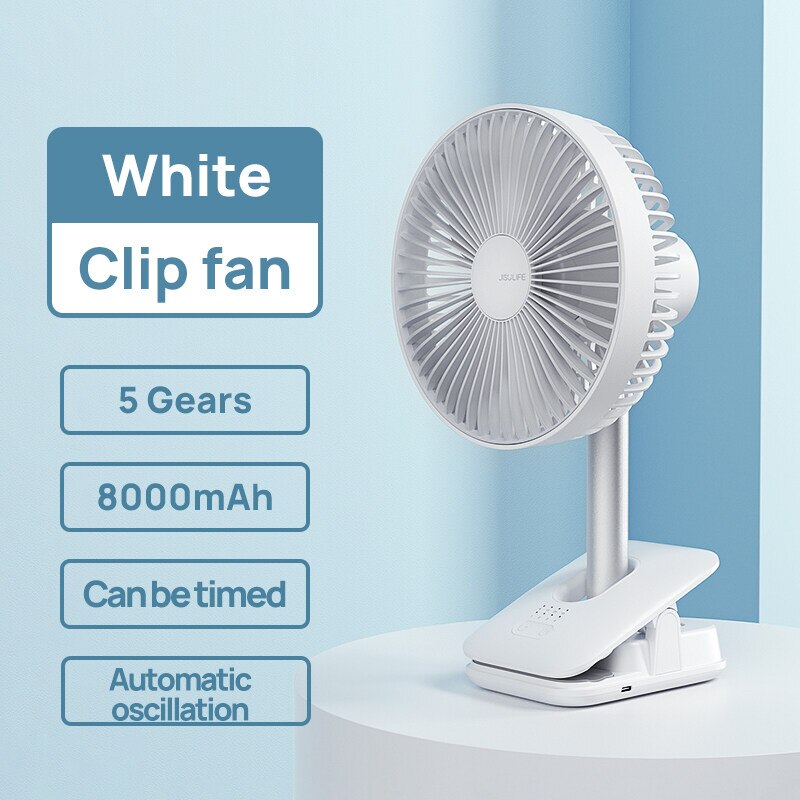 Jisulife Bureau Ventilator Ventilador Portatil Telescopische Vouwen Ventilator Voor Thuis Office 8000Mah Usb Stille Oplaadbare Vloer Fan: clip fan white