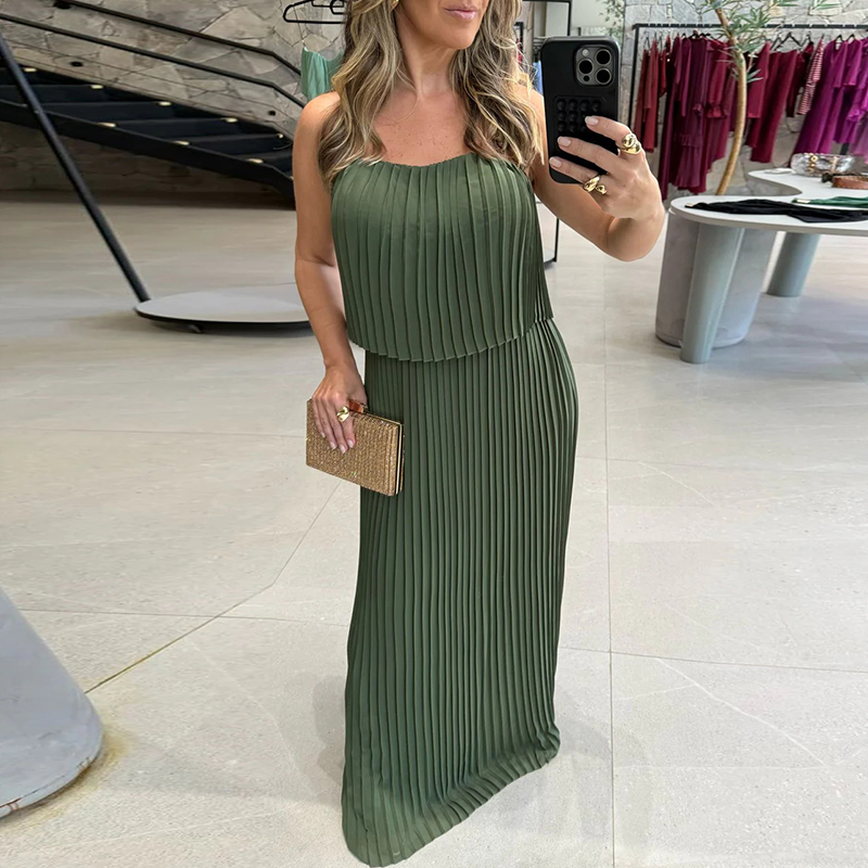 Fold Sleeveless High Waist Tube Top Dress Sexy Backless Solid Color Fit Evening Dress Women Cocktail Party Dress