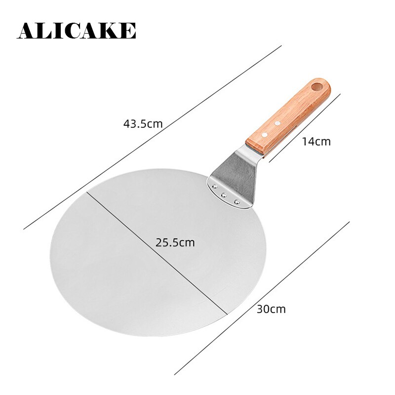 10 Inch Pizza Shovel Stainless Steel Pizza Stone Pan Wooden Handle Big Round Spatula Cake Pizza Safe Transfer Baking Tools: Default Title