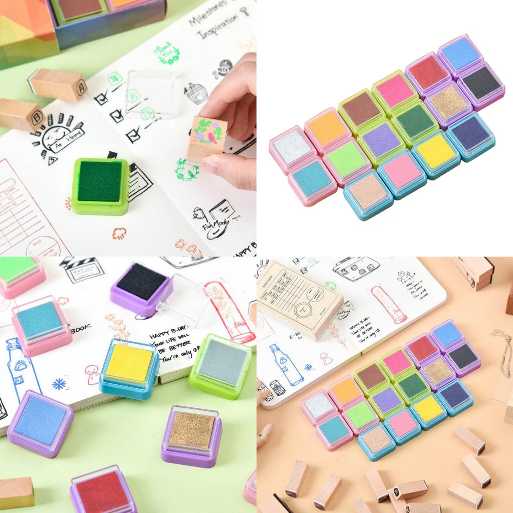 16x sikre blækpudesæt pigmentpapir kortfremstilling scrapbooking håndværk børn fingerstempler opbevaringsetui - vaskbart