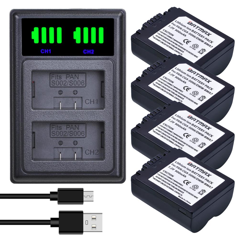 Batmax CGA-S006 CGR S006E S006 batterie + LED double chargeur USB avec Type C pour Panasonic DMC-FZ7 FZ8 FZ18 FZ28 FZ30 FZ35 FZ38 FZ50: 4battery and charger