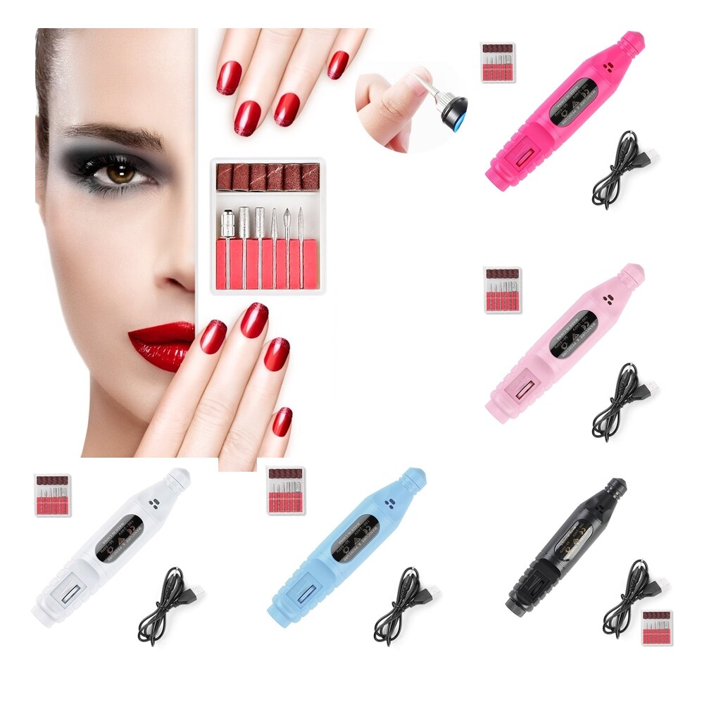 Kit Van 6 Stuks Nagels Manicure Machine Draagbare Usb Sander Manicure Systeem