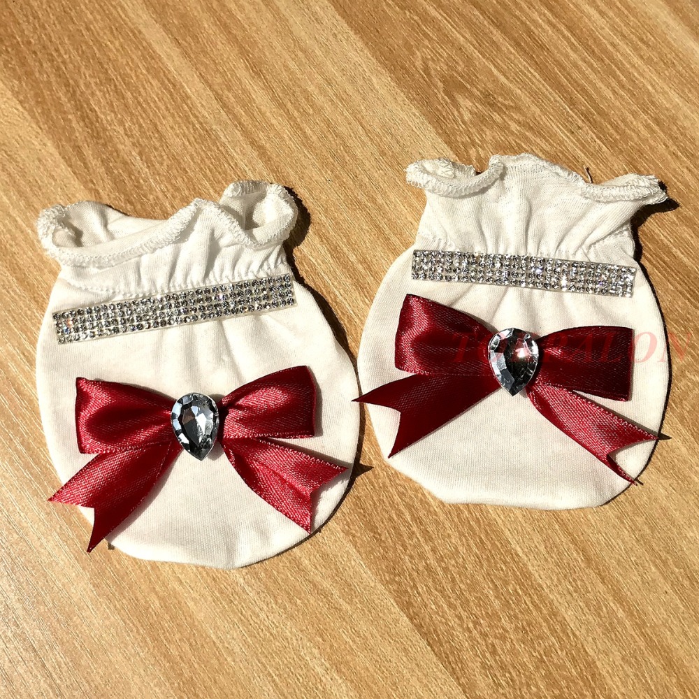 Nyfödda pojke och flicka handhandskar vita strass vantar kristall båge knut barn baby bomull tunna handskar kläder