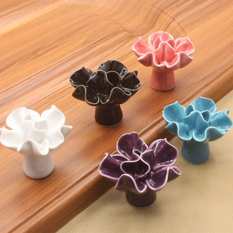 Boutons colorés pour meuble de fleurs en céramique de 40MM, poignées pour tirer de porte, placard, garde-robe, boutons de meubles