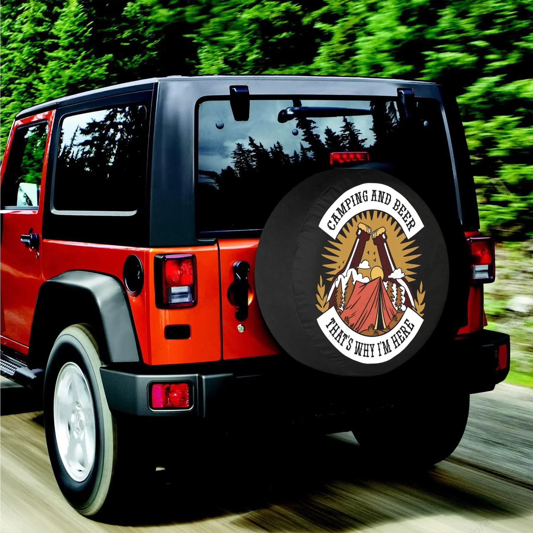 Spare Tire Cover Funny Camping and Beer RV Tire Covers Weatherproof Dust-Proof Universal for Trailer CRV SUV Camp Travel Trailer