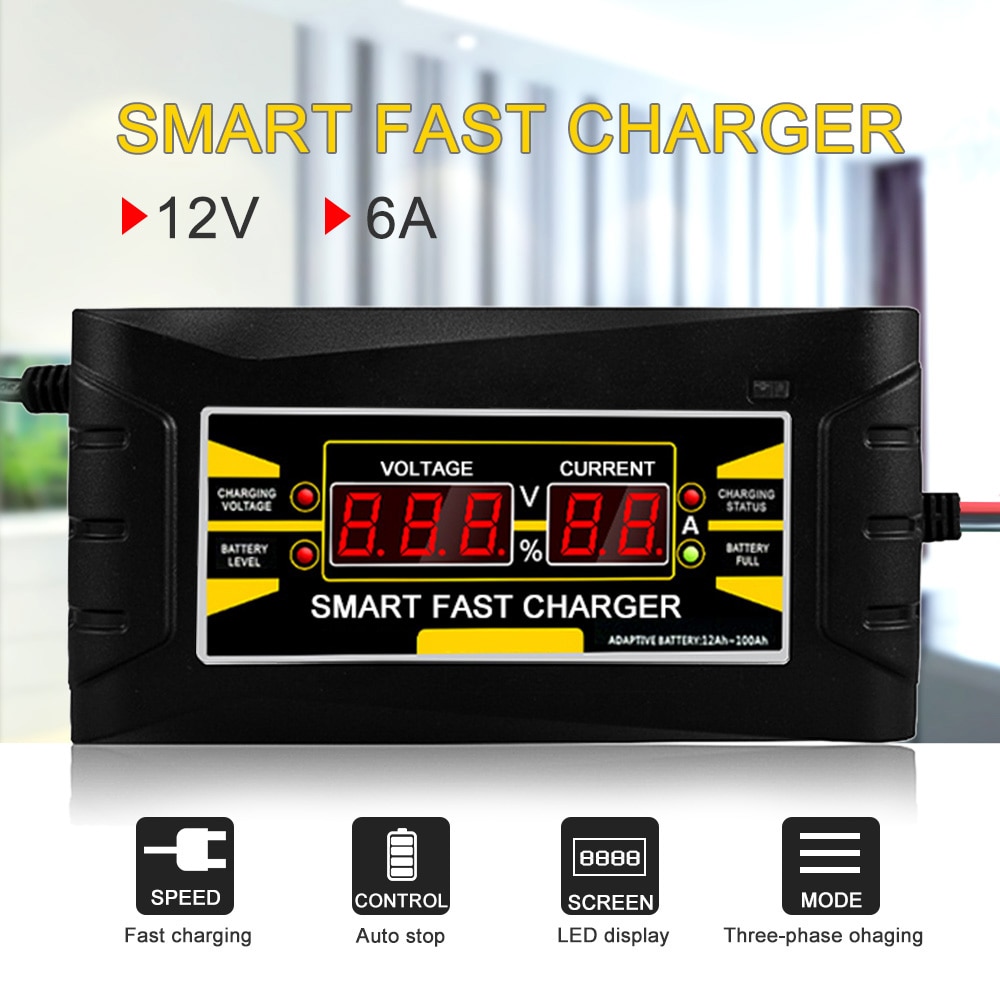 Volledige Automatische Auto Batterij Lader 150 V/250 V Naar 12V 6A 10A Smart Fast Power Opladen Voor nat Droog Lood-zuur Digitale Eu Plug