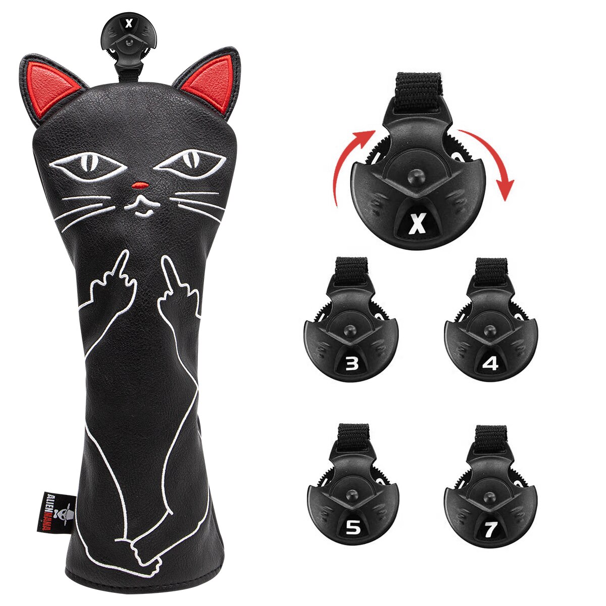 Golf Club Headcover Set Aliennana Zwart Leuke Cool Cat 1 Hout Driver Head Cover Fairway Golf Headcvoer Hybird 3 Stks/set