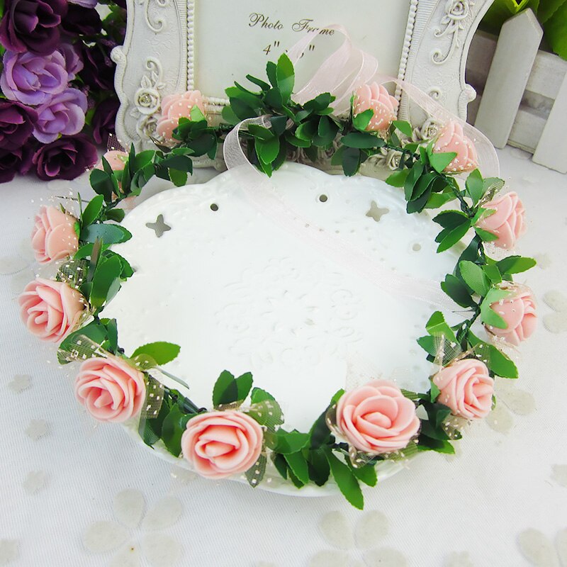Rose Peony Flower Bridal Floral Crown Hair Band Wreath Mint Head Wreath Party Wedding Headpiece Bridesmaid Accessories