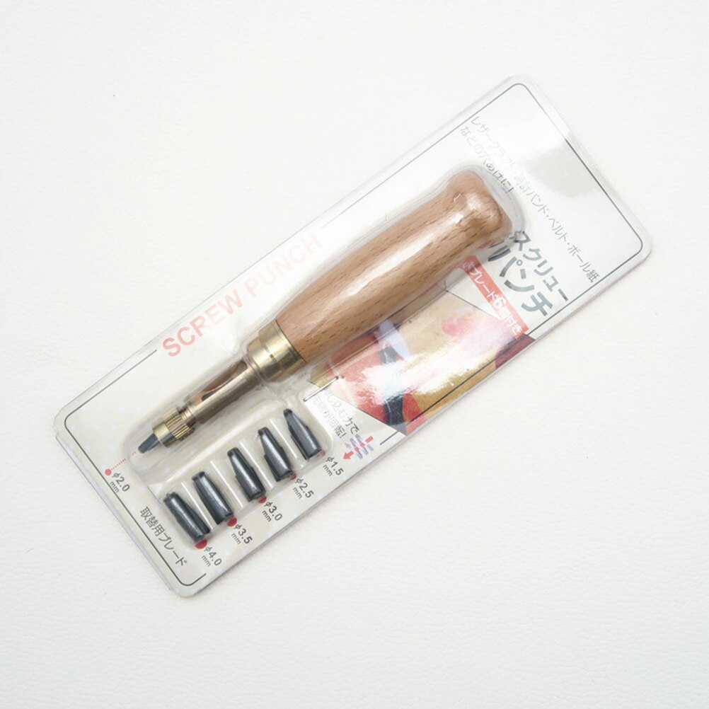 6 Pcs Verstelbare Schroef Perforator Boekbinden Tool Craft Ponsen Lederen Tool Houten Handvat 6 Tips 2Mm 1.5Mm 3Mm 4Mm 2.5Mm 3.5M