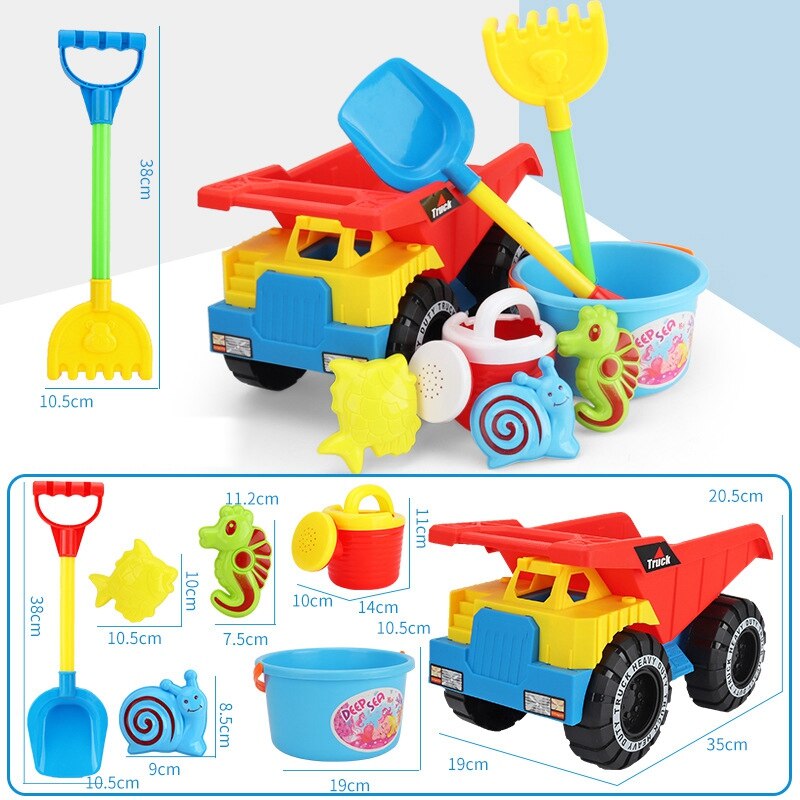 Kids Beach Sand Toys Set Sand Truck Bucket Shovels Rakes Tool Kit Sea Animal Molds Watering Can Toys for Toddlers Kids