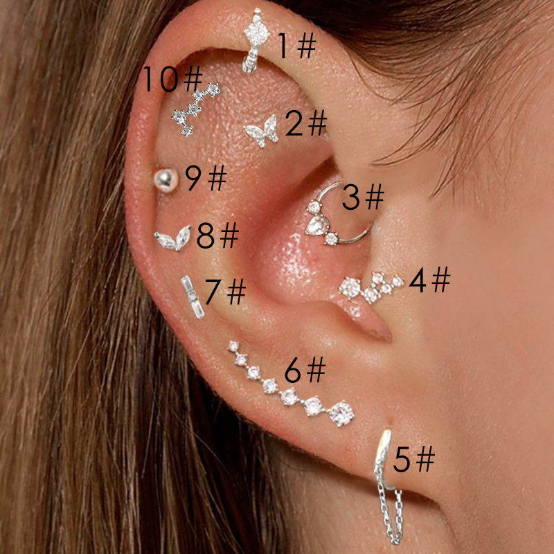 Piercing de oreja Y2k para mujer, pendientes de hélice Daith Snug para mujer, anillo de tabique Tragus Clicker de cartílago con cadena, de joyería INS, 1PC: Plata / Color dorado