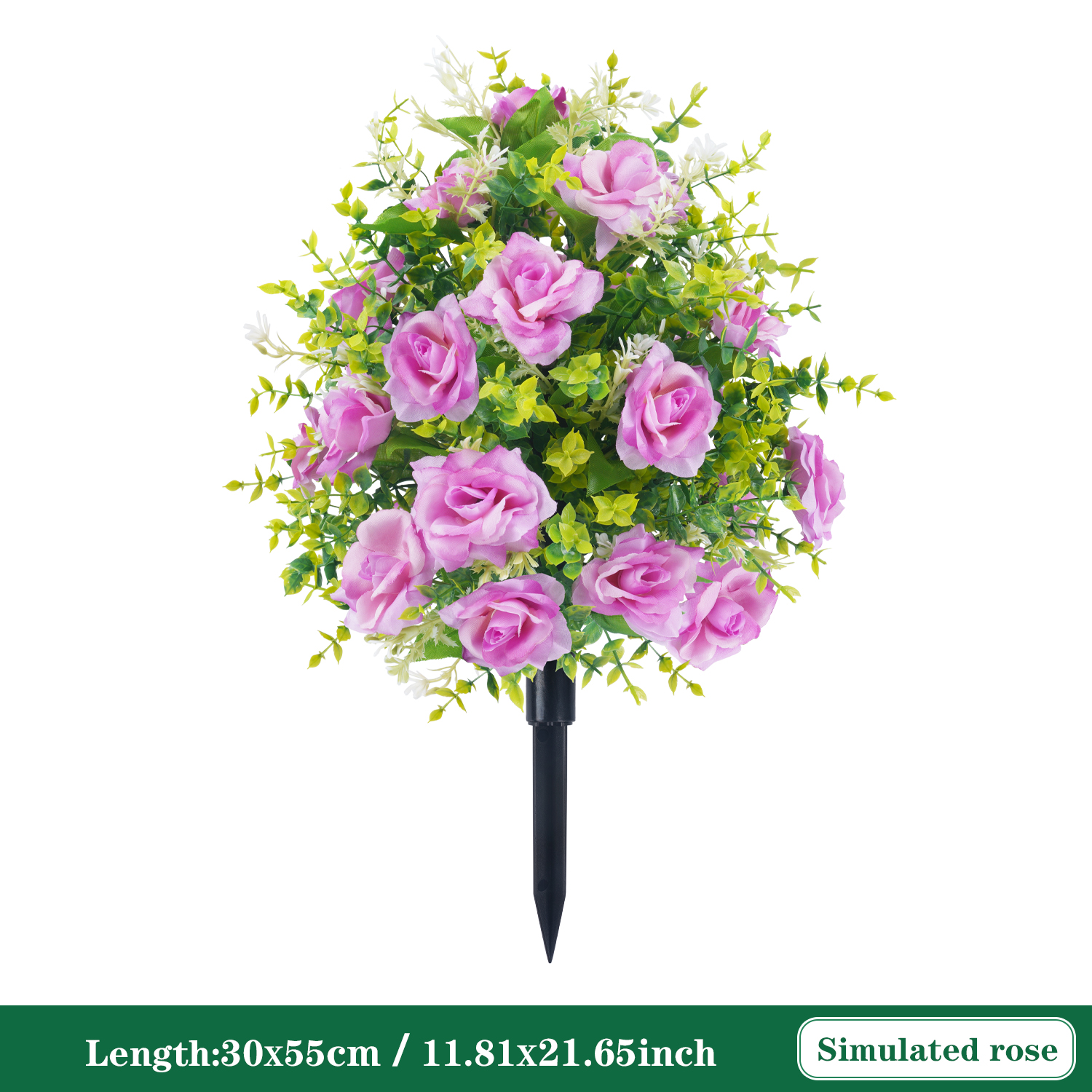 Rosa de flores artificiales con picos de tierra, estaca de jardín, arbustos verdes de imitación, decoración de jardín, porche de jardín al aire libre, decoración de boda: M / Azul
