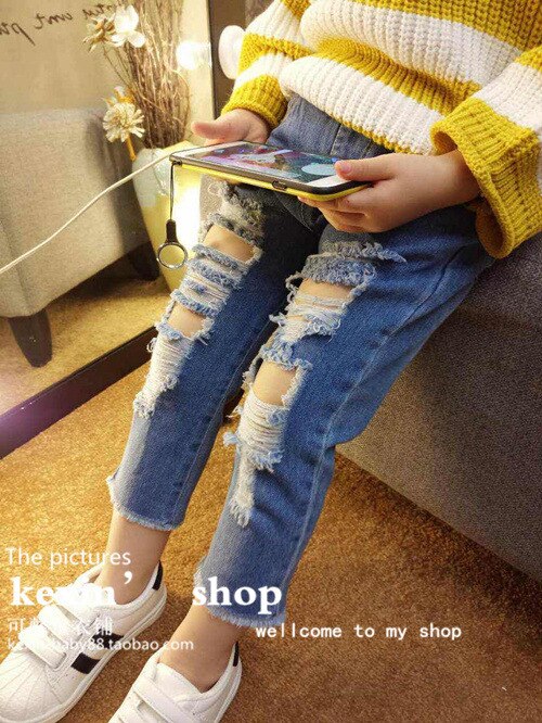Kids Broek Baby Jongens Meisjes Gebroken Gat Broek broek Jeans Jongen Meisje Denim Broek Casual Gescheurde Jeans Kinderen kleding