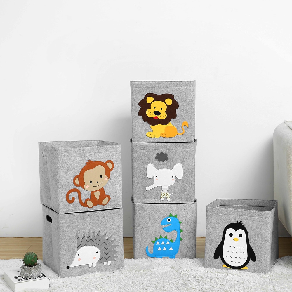 Boîte de rangement créative d'animaux de dessin animé, Cube en tissu feutré, étagère de pépinière, placard de maison, panier de rangement pliant pour organisateur de jouets d'enfants