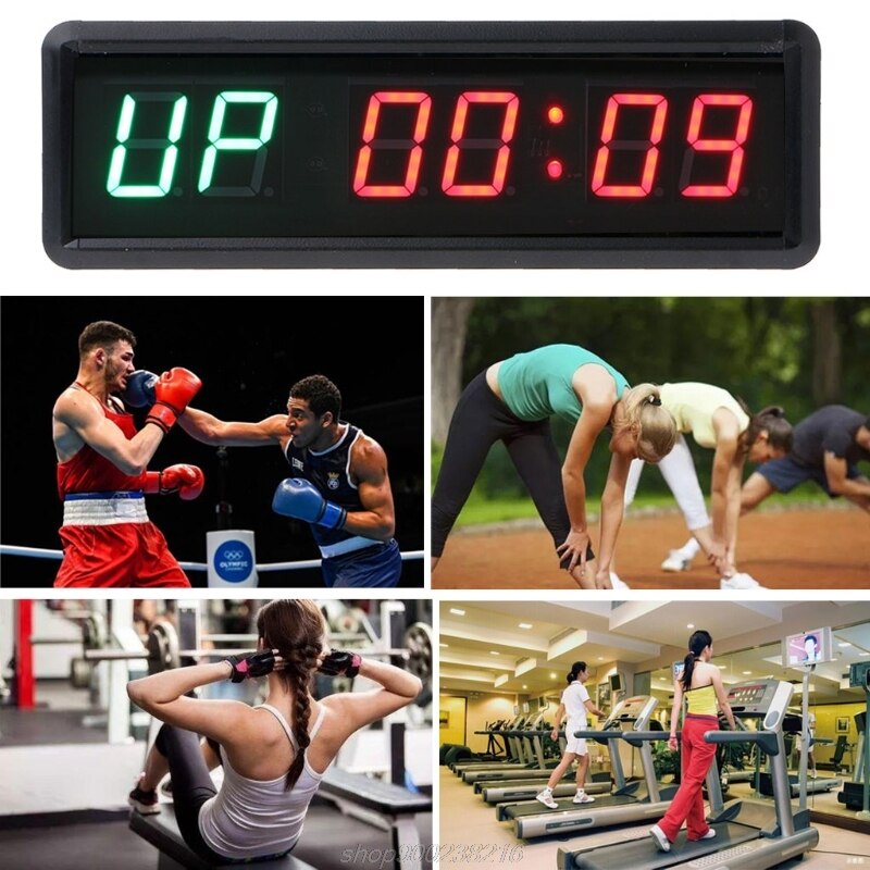 1.5 Inch 6-digit Gym Timer Stopwatch with Remote for Gym Fitness Training Ideal Interval Timer Clock Red Green A22 21