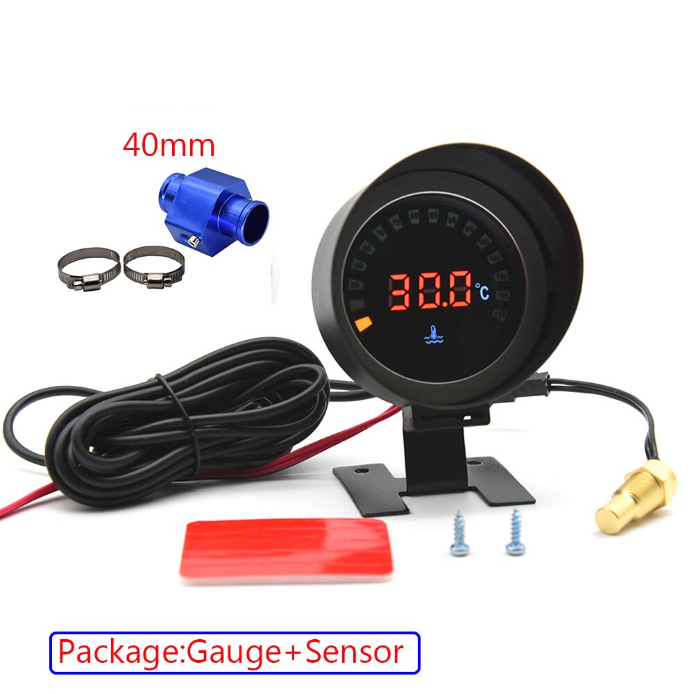 Medidor de temperatura de agua LCD redondo con Sensor de temperatura del agua, pantalla Digital M10, lente de humo, medidor automático para coche y camión, 12V y 24V: 40mm blue