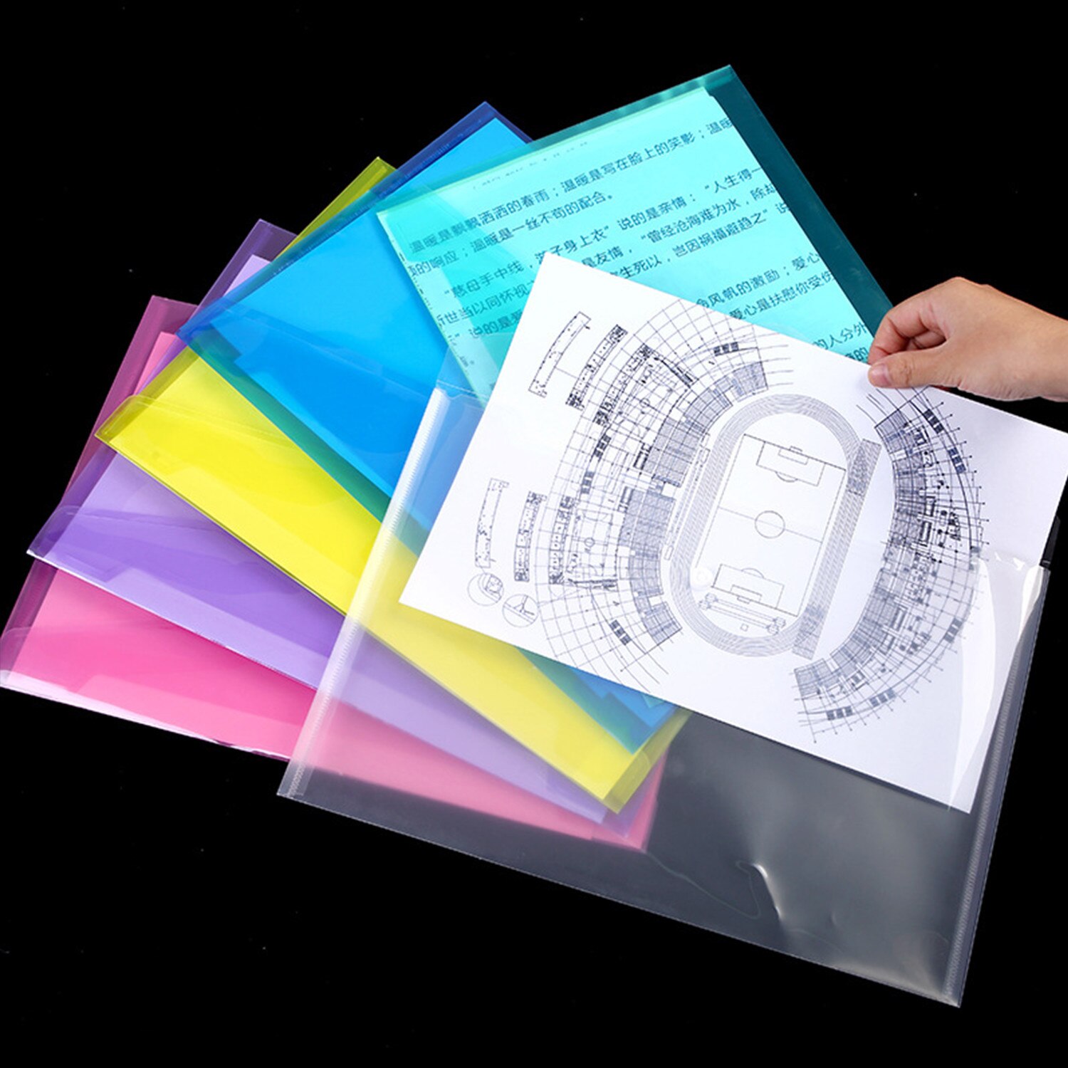 2pcs/lot Paper File Folder Paper Pouch A4 Clear Document Bag Stationery School Office Case PP 6colors