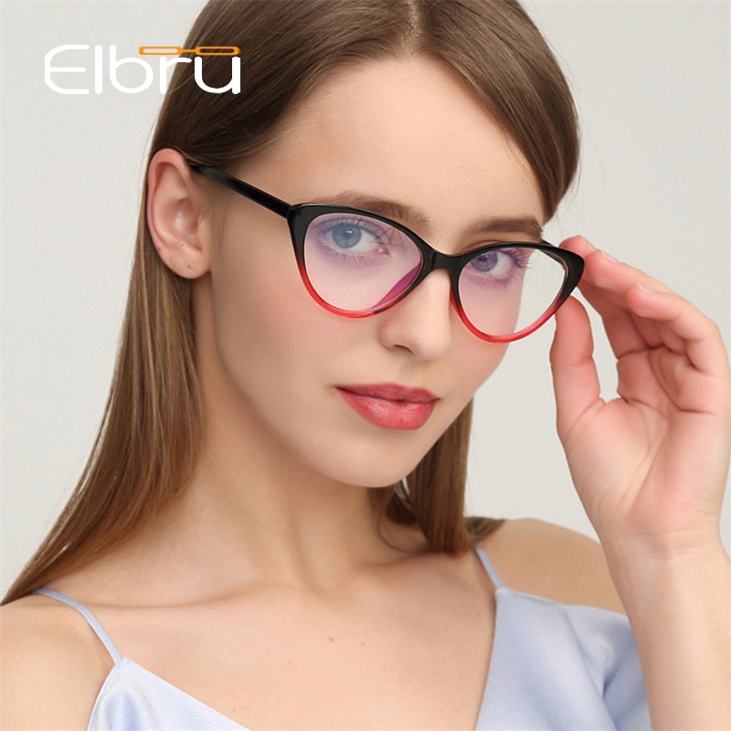 Elbru Cat Eye Glasses Spectacles Frame Women Eyeglasses Computer Myopia Vintage Ladies Eyewear Frame Clear Lens Glasses
