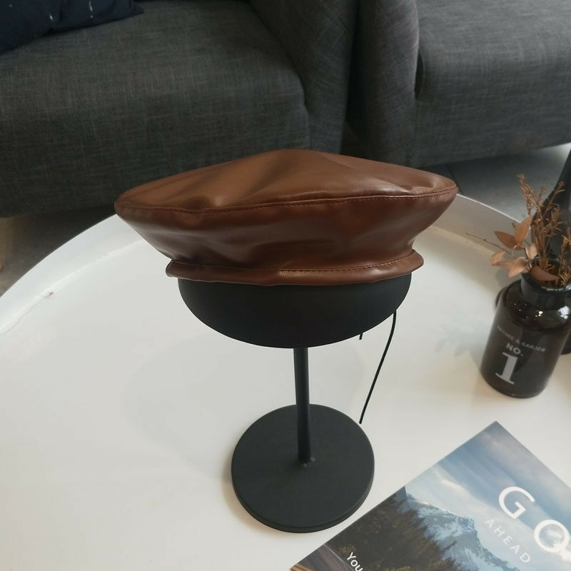 Moderna boina de cuero para mujer, gorros franceses a la , sombreros de pintor: 2