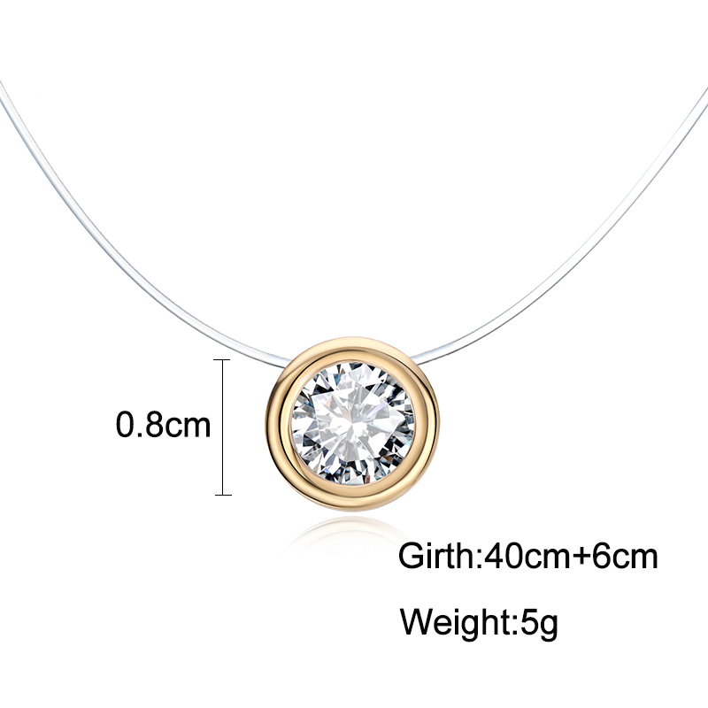 Chaîne transparente AAA Zircon collier Invisible ligne de poisson ras du cou femmes ovale coeur carré étoile goutte d'eau pendentif colliers: Champagne Or