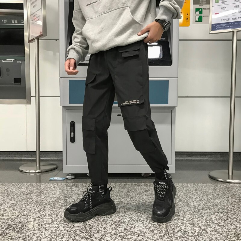 Pantalones Cargo morados para hombre, pantalón holgado de Hip Hop para correr, monos con bolsillos, pantalones de chándal de para estudiantes, ropa de calle coreana para hombre