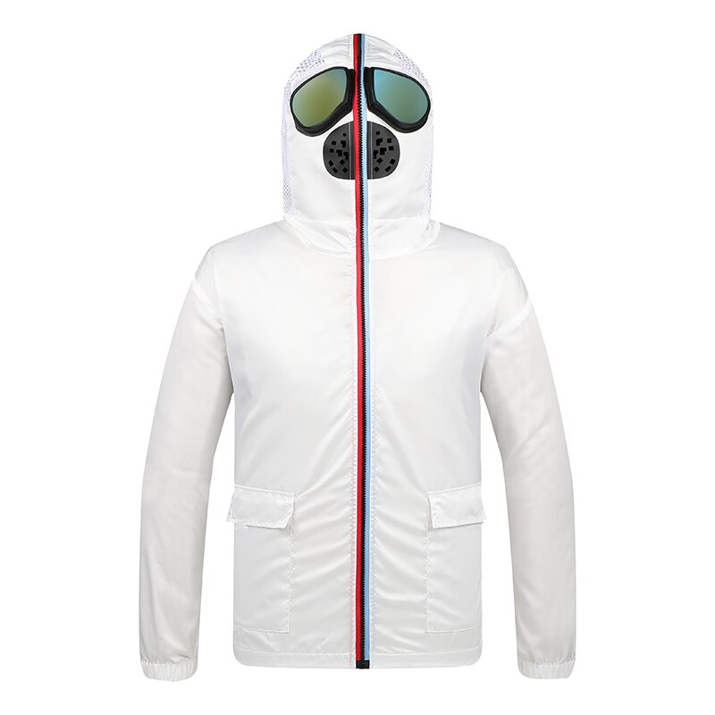 Postleitzahl hoch Jacke Männer Motorrad Mit Kapuze mit Brille Windjacke Frauen Jacken Große Größe 4XL Dünne Sommer Frühling Herbst Koreanische Kleidung: Weiß / XXXL