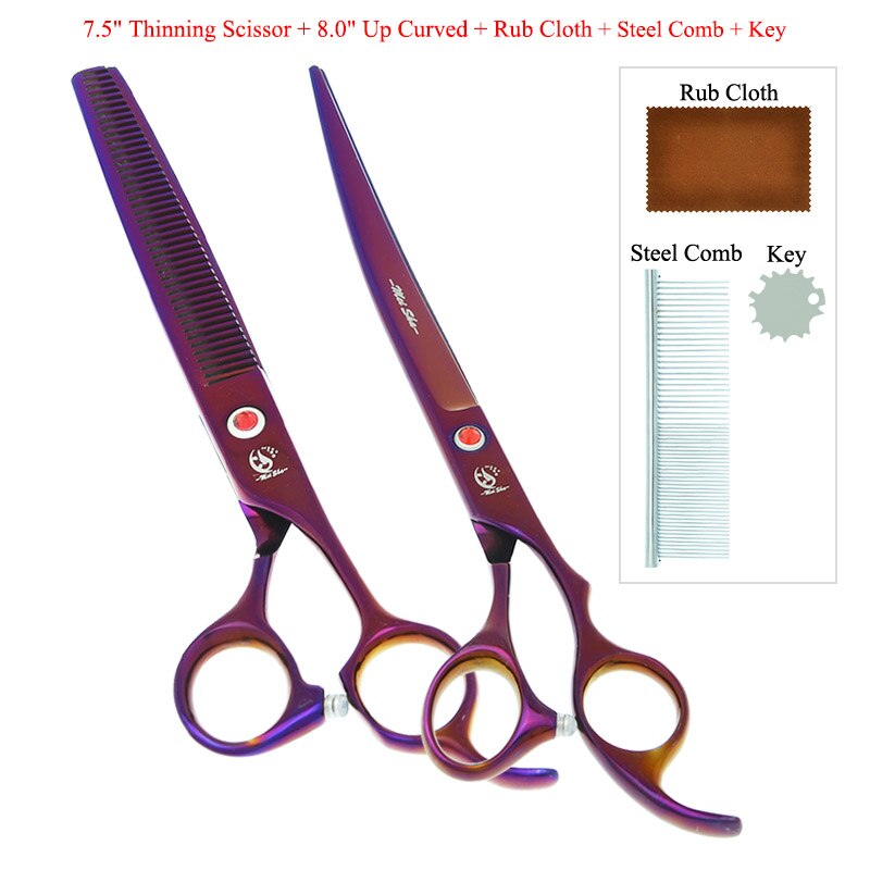 8" Pet Scissors for Dog Grooming Japan 440C Pet Cutting Shears Animal Trimming Thinning Tijeras Curved Shear B0045A: B0045A-12-80
