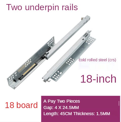 Rail coulissant de meuble à fermeture souple, deux sections de longueur: 18nch