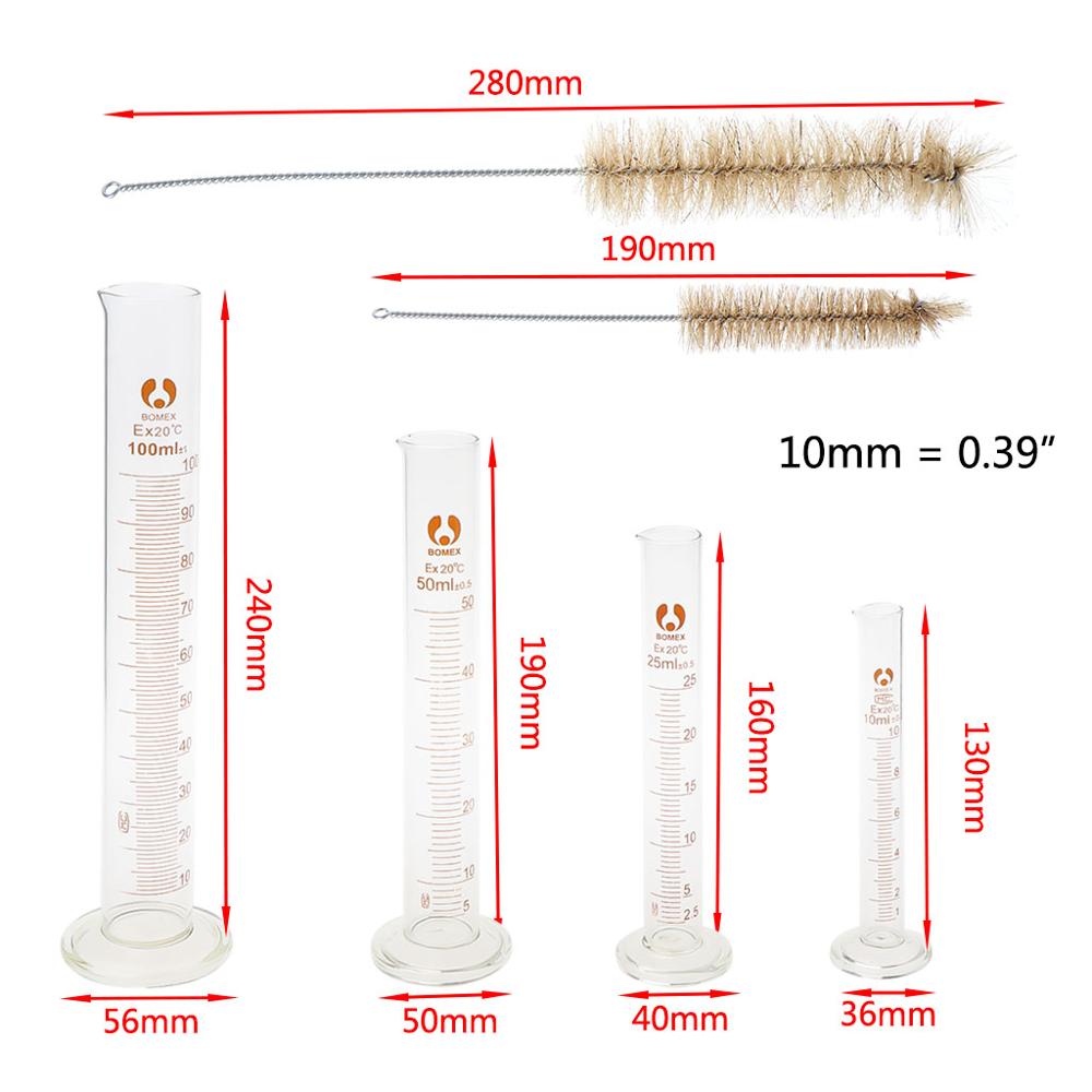10ml 25ml 50ml 100ml Graduated Cylinder Measuring Tool Chemistry Cylinder Set Lab Glass Measuring Container