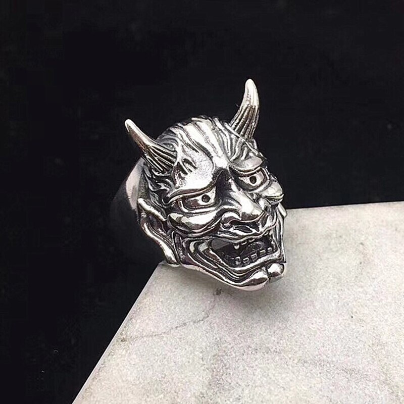 Japanse Hannya Masker Skull Ring Retro Halloween Menand Vrouwen Ringen Hip Hop Rock Sieraden Verstelbare: WN1041-1