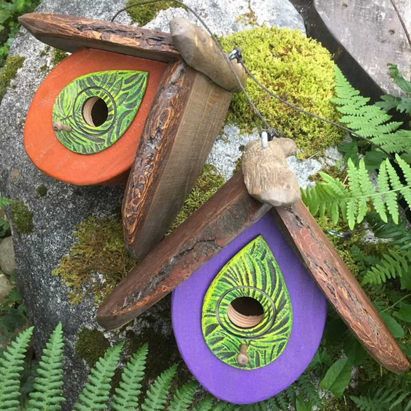 Hand Carved Wood Birdhouse Outdoor Hanging Birdhouse Ornament Garden Courtyard Terrace Hand Carved Wood Birdhouse XHC88