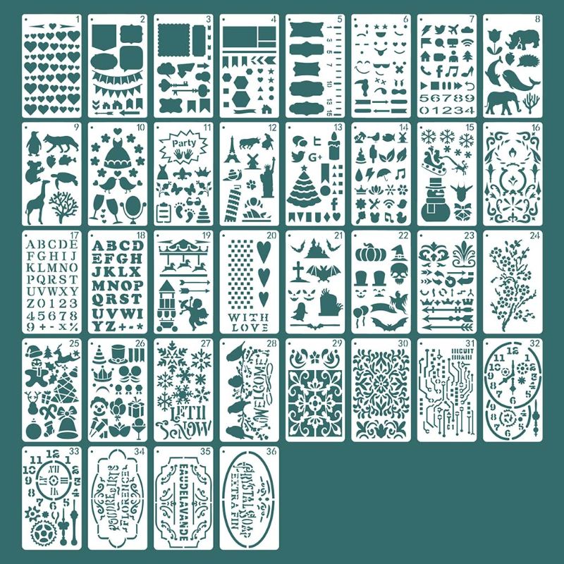 36 Stks/set Journal Tekening Sjabloon Stencil Schilderen Embossing Scrapbooking Diy Dagboek Decoratieve Art Craft