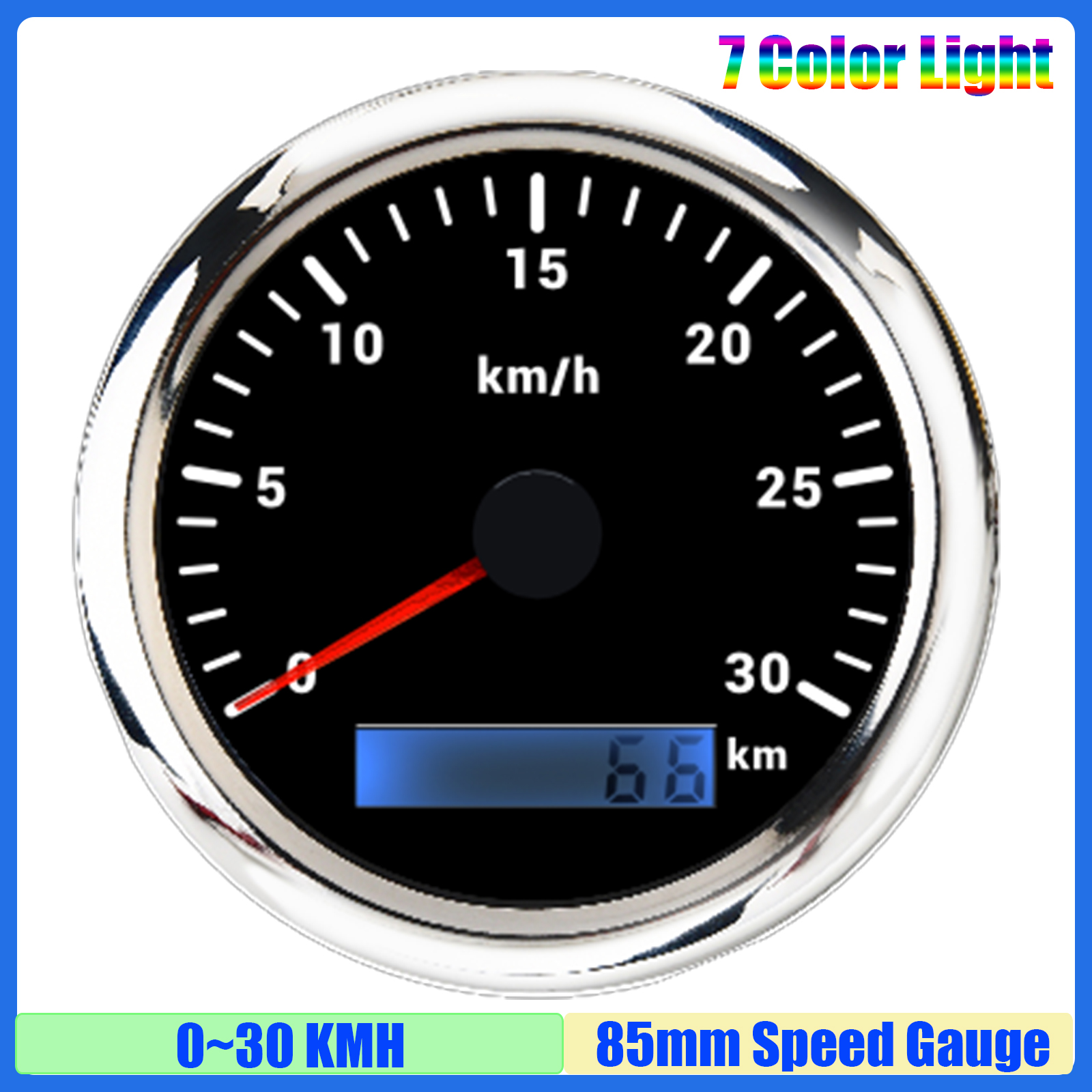 30 km/u ,60 km/u ,120 km/u ,200 km/u 85mm snelheidsmeter met 7 kleuren, analoge pulssignaal snelheidsmeter voor auto, boot, maritiem gebruik: Legergroen