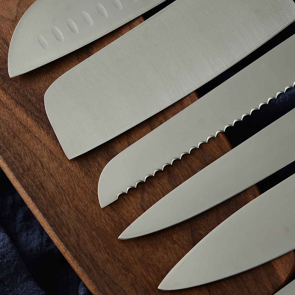 Xyj japansk 9 stk rustfritt stål kniver sett 3 cr 13 rustfritt stål kokke kniver sett hakke santoku nakiri skjære skjærekniv