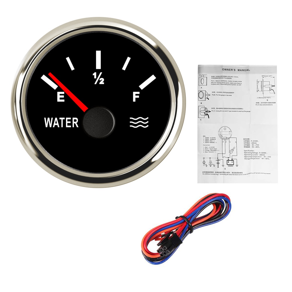 0~190 ohm / 240~33 ohm Boat Water Level Gauge 52 mm Stainless Steel Car Water Tank Level Indicator for Marine Car Accessories