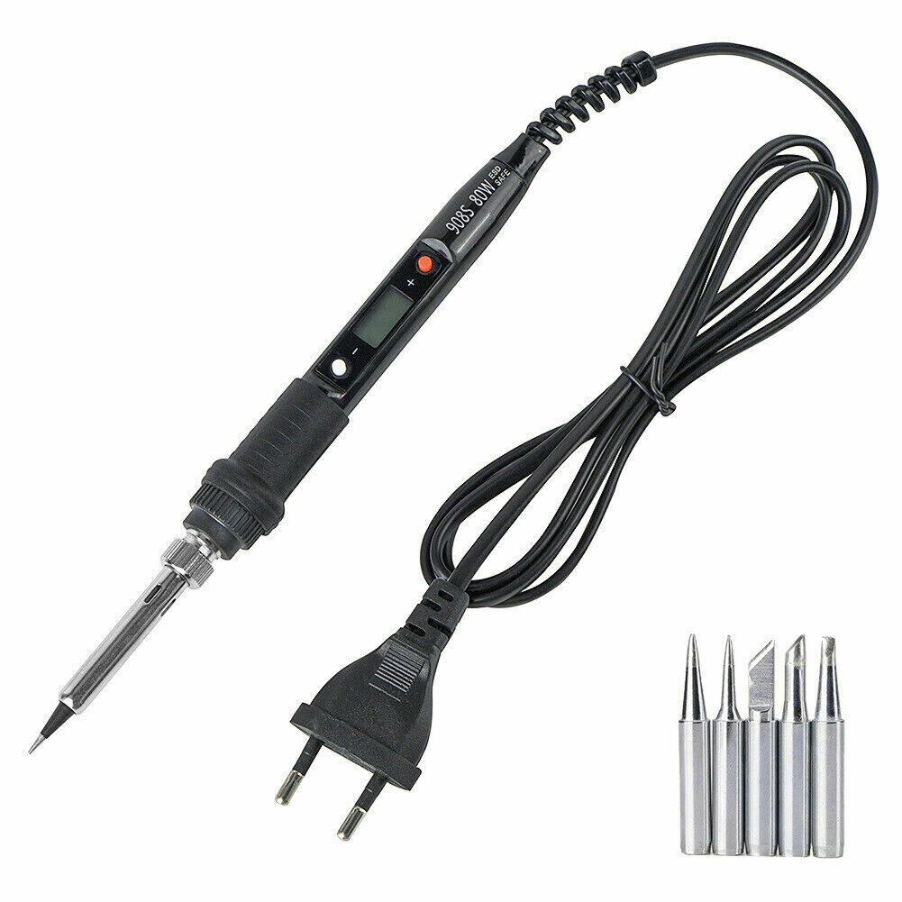 80w Soldering Iron Digital LCD Electric Soldering Tool Manual Solder Wire Tweezers: black EU