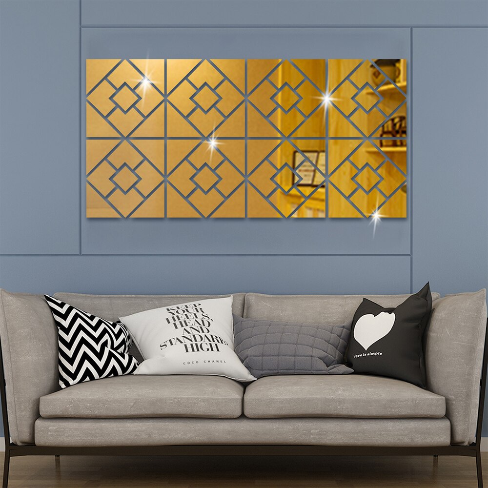 Autocollant mural miroir carré 3D, adhésif moderne en acrylique pour décoration de maison