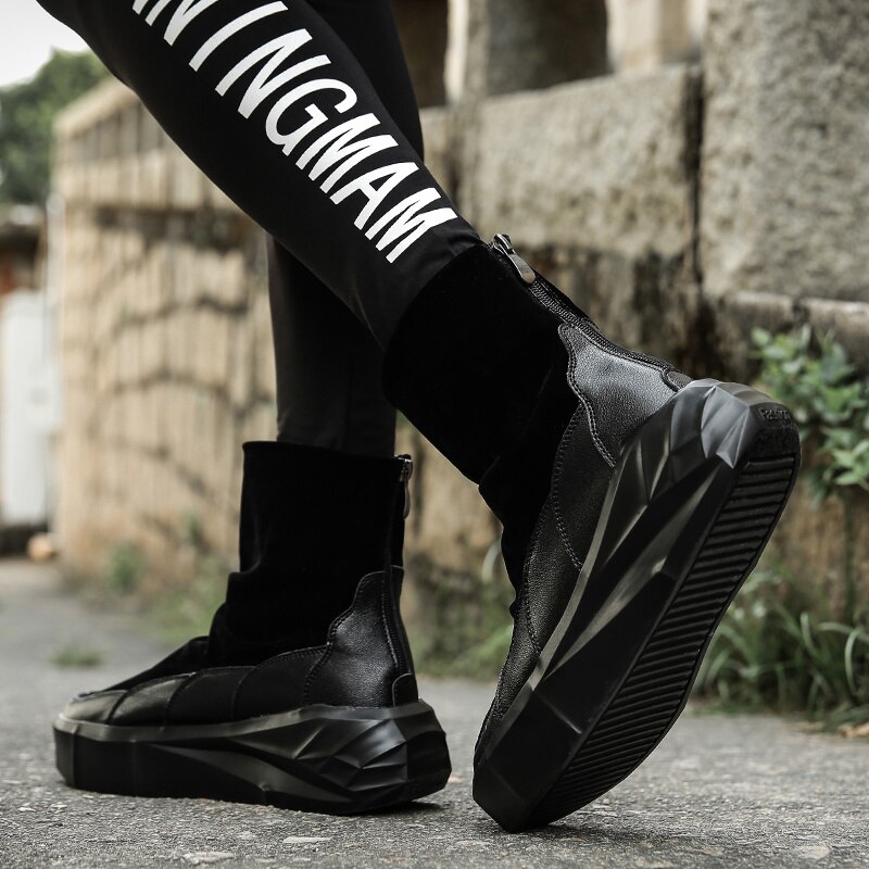 Hoge Top Platform Laarzen Mannen Rits Casual Schoenen Zwart Warme Slip Op Snowboots Mannen Comfortabele Winter Mannen Suède laarzen Botines