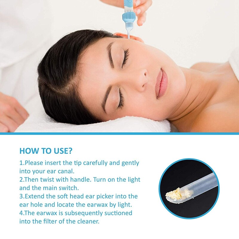 Ear Wax Removal Kit, Ear Cleaner, Electric Ear Wax Removal Tool Soft Silicone Automatic Ear Wax Removal Kit with LED Light Power
