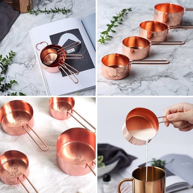 Keuken Gadgets Rose Gold Rvs Maatbekers en Lepels Set van 8 Gegraveerde Measu