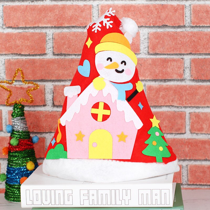 Gorro de Navidad hecho a mano para niños, gorros de Papá Noel no tejidos, juguetes artesanales, para jardín de infantes, Kits de materiales creativos para niños: Snowhouse