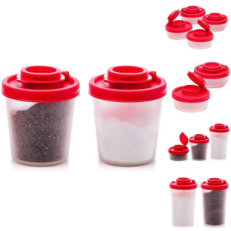 ! Salt And Pepper Shakers Moisture Proof ,Salt Shaker With Red Covers Lids Plastic Airtight Spice Jar Dispenser