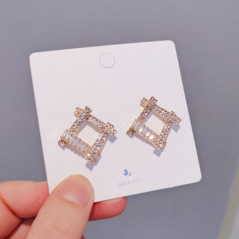 Luxe Shining Crystal Geometry Oorbellen Voor Vrouw Vrouwelijke Zirconia Big Stud Earring Wedding Party Sieraden