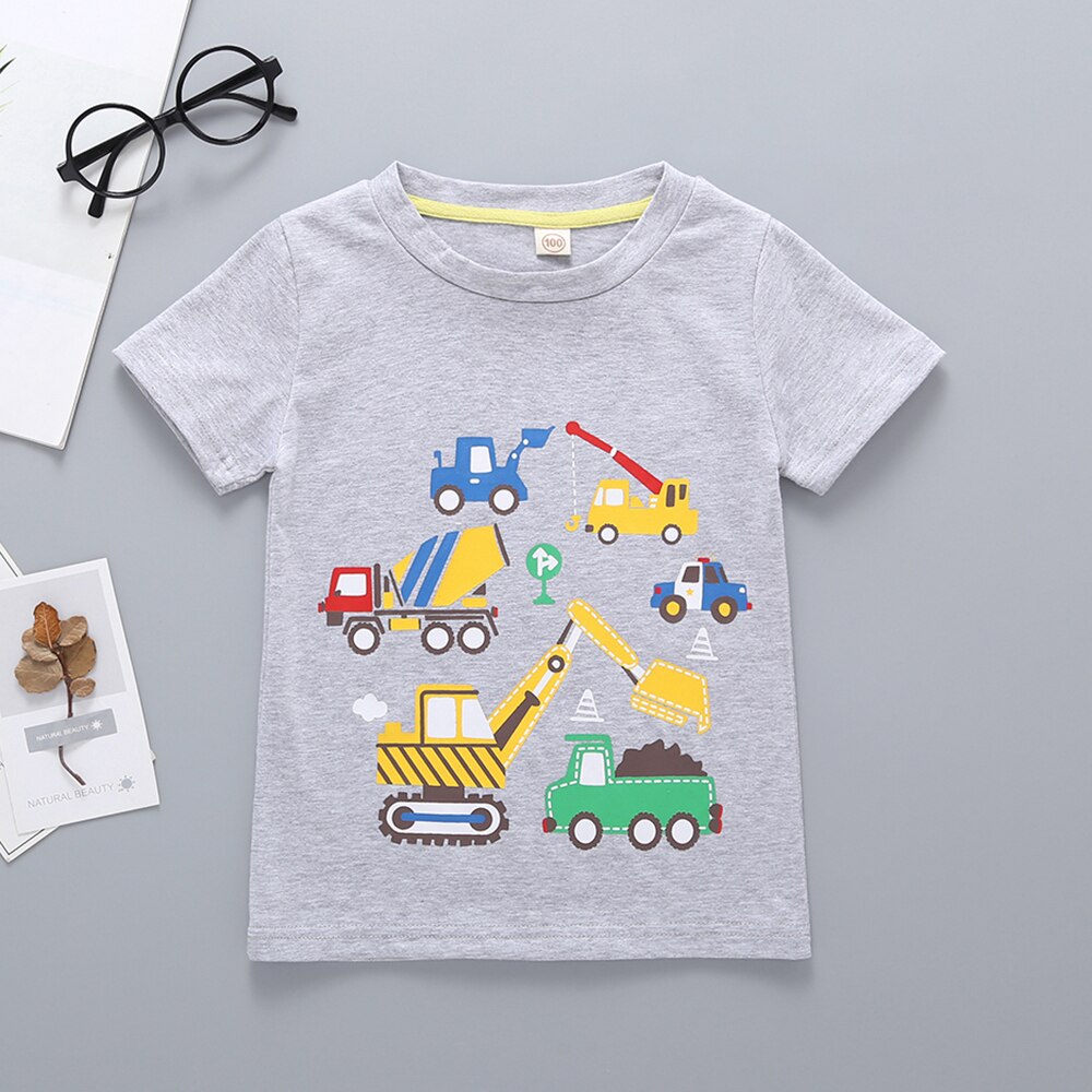 Kids Baby Jongens Causale T-shirts Cartoon Print Korte Mouw Grijs Top T Shirts Kinderen Kleding: 2T