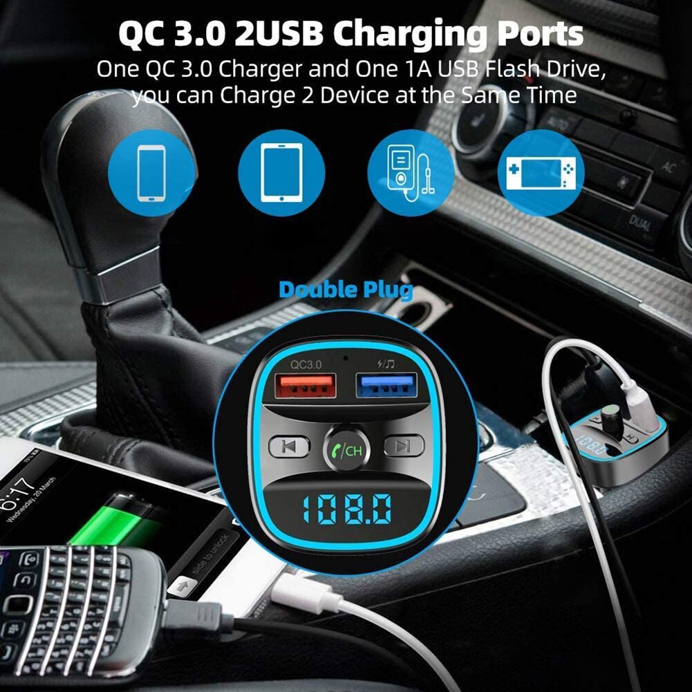 Vodool T25S Auto Bluetooth 5.0 Fm Transmitter Handsfree Carkit Auto MP3 Speler QC3.0 Dual Usb Auto Telefoon Oplader auto Accessoires