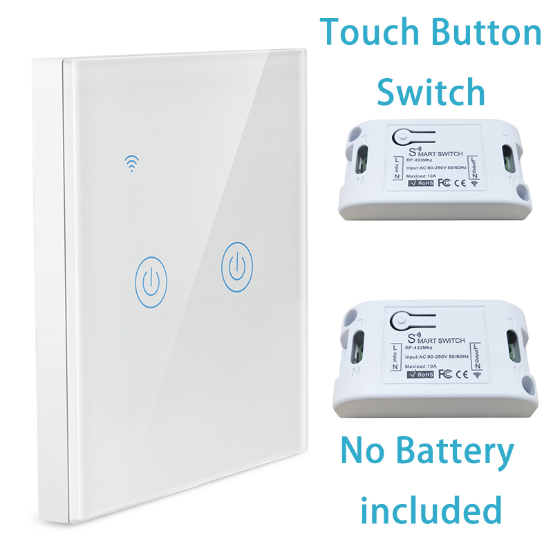 Interruptor táctil inalámbrico inteligente 1/2/3Gang 433Mhz RF interruptor de luz Panel inalámbrico Control remoto 10A/1100W transmisor receptor: 2 Gang 2 Receiver
