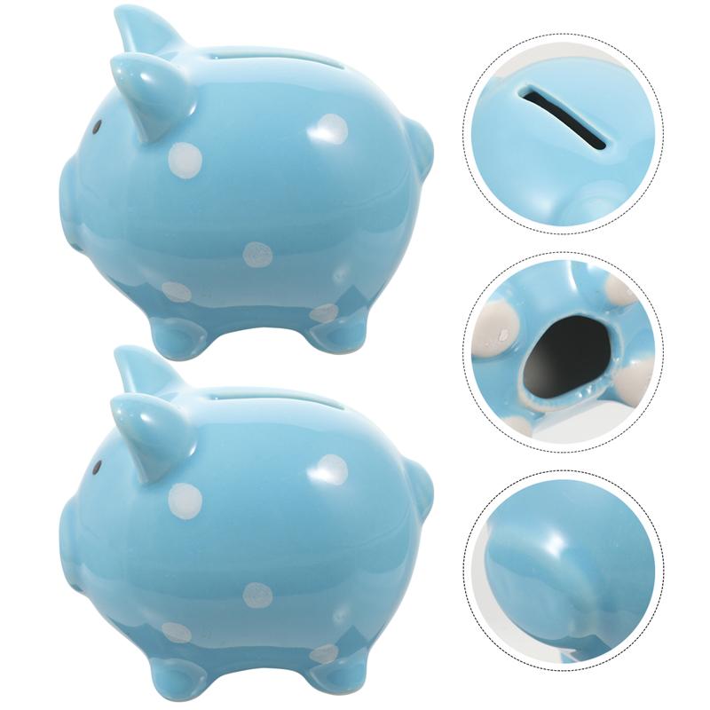 2pcs Cartoon Piggy Saving Pot Ceramic Coin Bank Lovely Kids Room Ornament