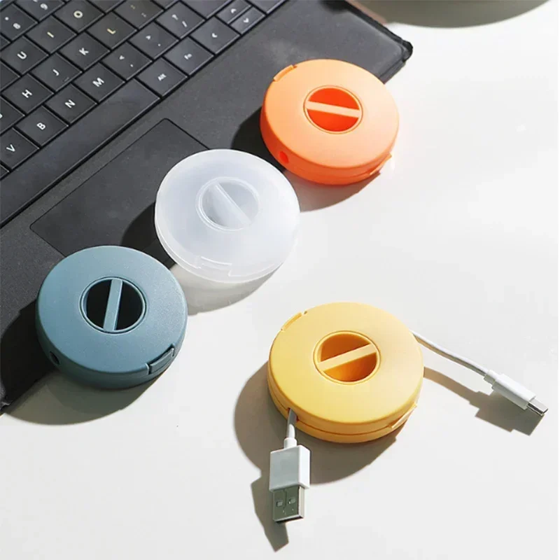Soporte de Cable de cargador portátil, enrollador de Cable de almacenamiento redondo, gestión de cables retráctil, carrete de Cable USB Flexible, 3-1 Uds.